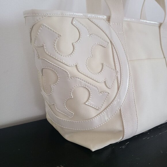 Tory Burch Beach Coated Canvas Tote Off White Large - Picture 3 of 12